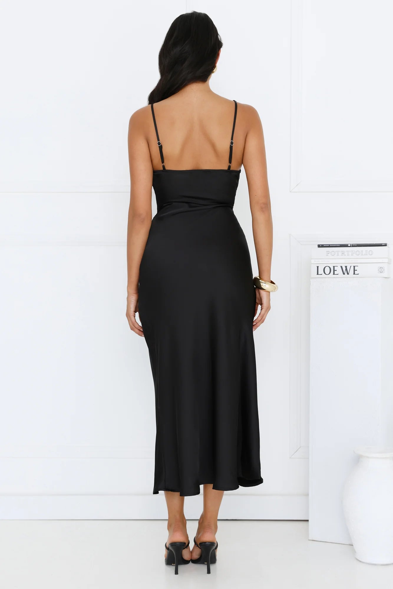 Emberly Satin Midi Dress Black