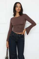 Elite Chic Long Sleeve Top Brown