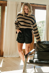 Robbie Striped Knit Sweater | Black + Camel