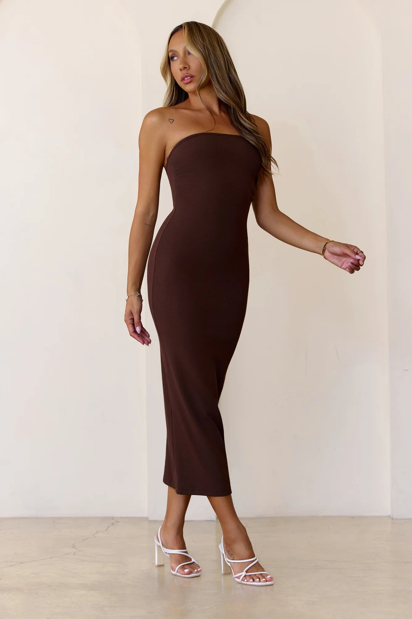 BASE Luxe Rib The Ultimate Strapless Midi Dress Chocolate