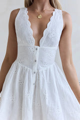 Country Rose Embroidered Mini Dress White
