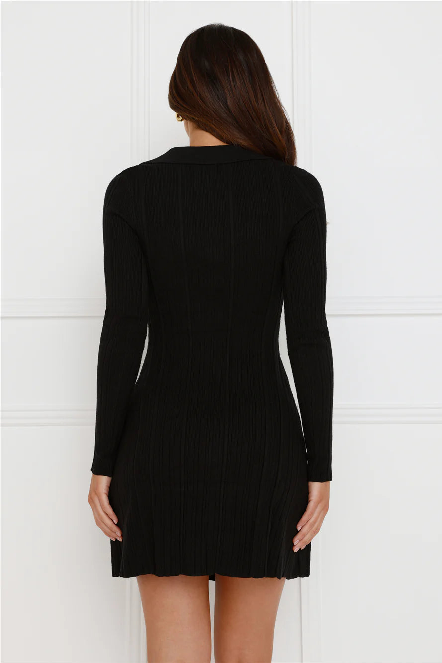 City Strolls Knit Long Sleeve Mini Dress Black