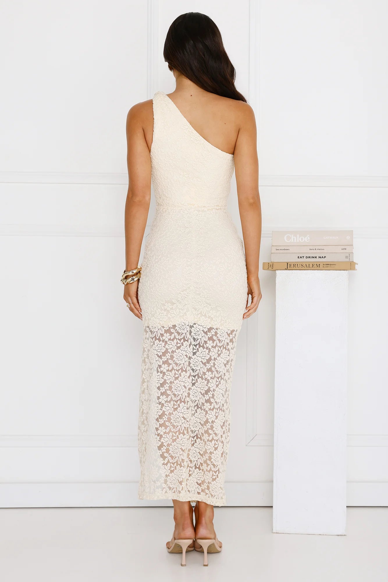 Champagne Crush One Shoulder Lace Maxi Dress Yellow