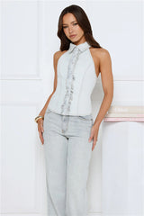 Afterglow Halter Top  Light Denim