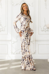 Cheetah Chic Satin Long Sleeve Maxi Dress Multi