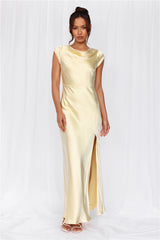 The Valentina Cap Sleeve Satin Maxi Dress Yellow