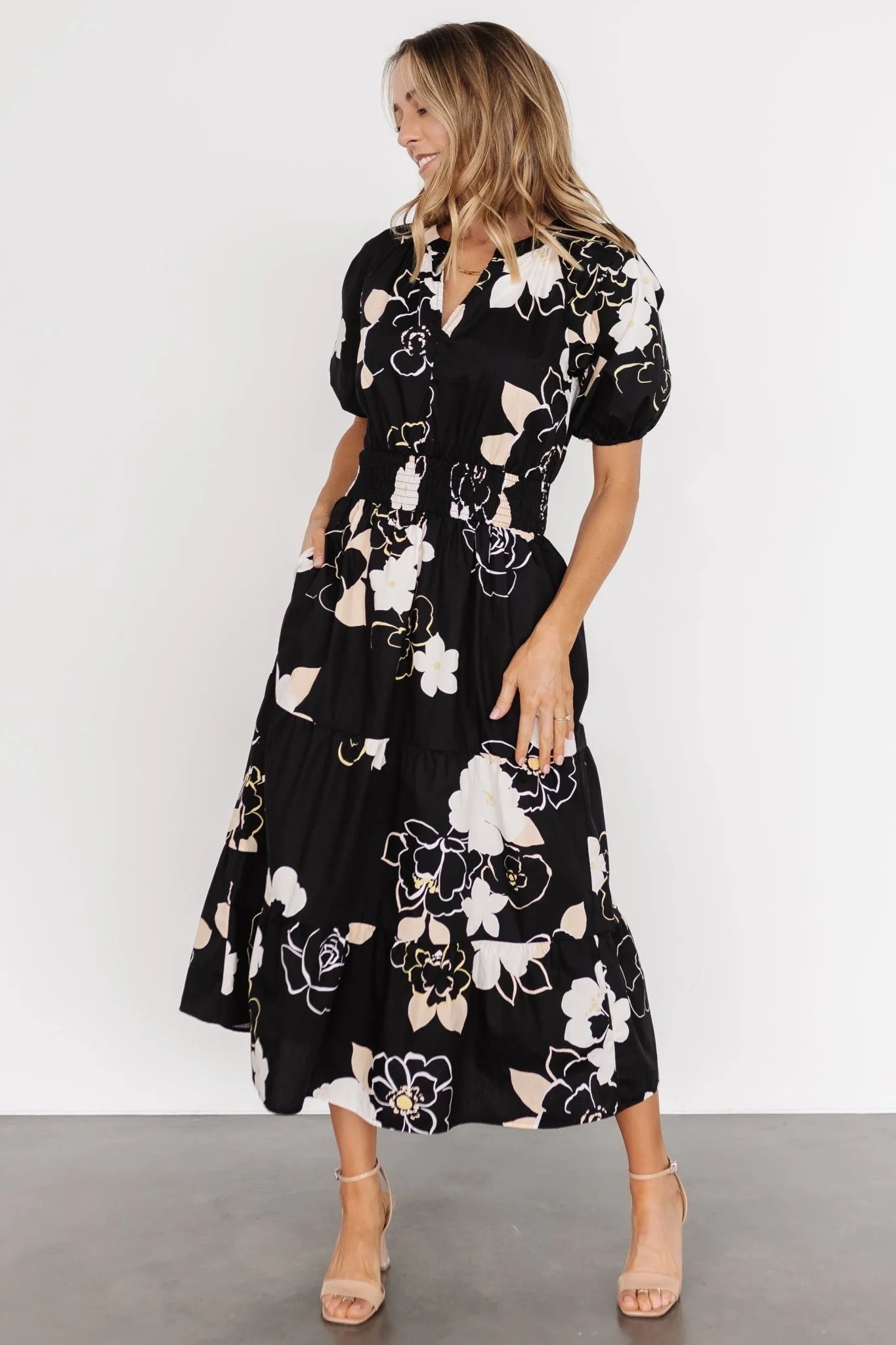 Hacienda Tiered Midi Dress | Black Multi