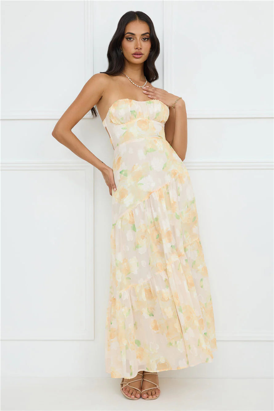 Sunshine Shores Strapless Maxi Dress Yellow