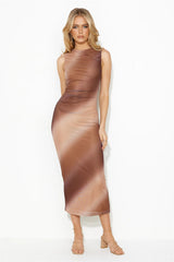 Creamy Dessert Mesh Maxi Dress Brown