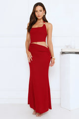 Elegant Edge Halter Maxi Dress Maroon