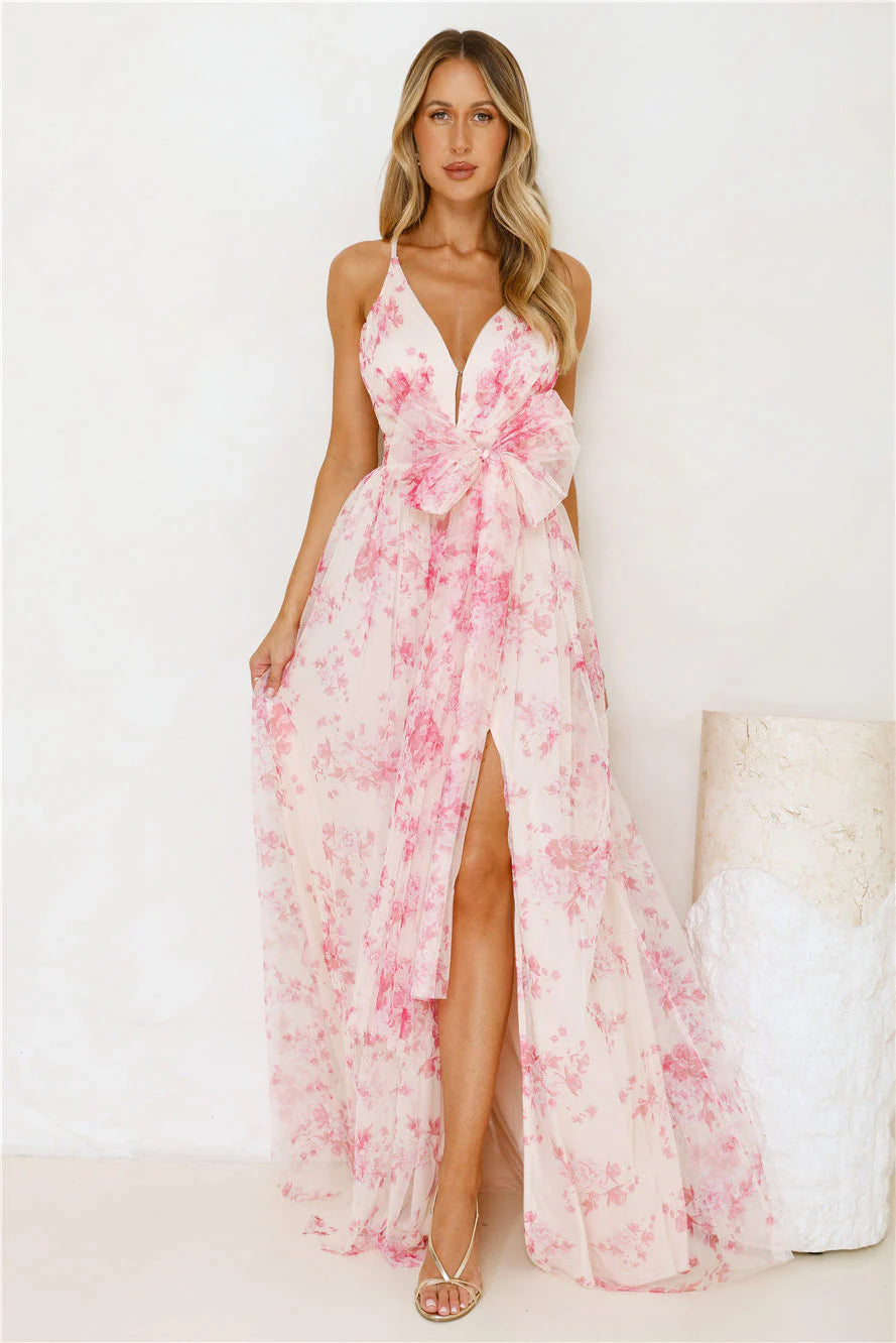Enchanted Petals Maxi Dress Fuchsia