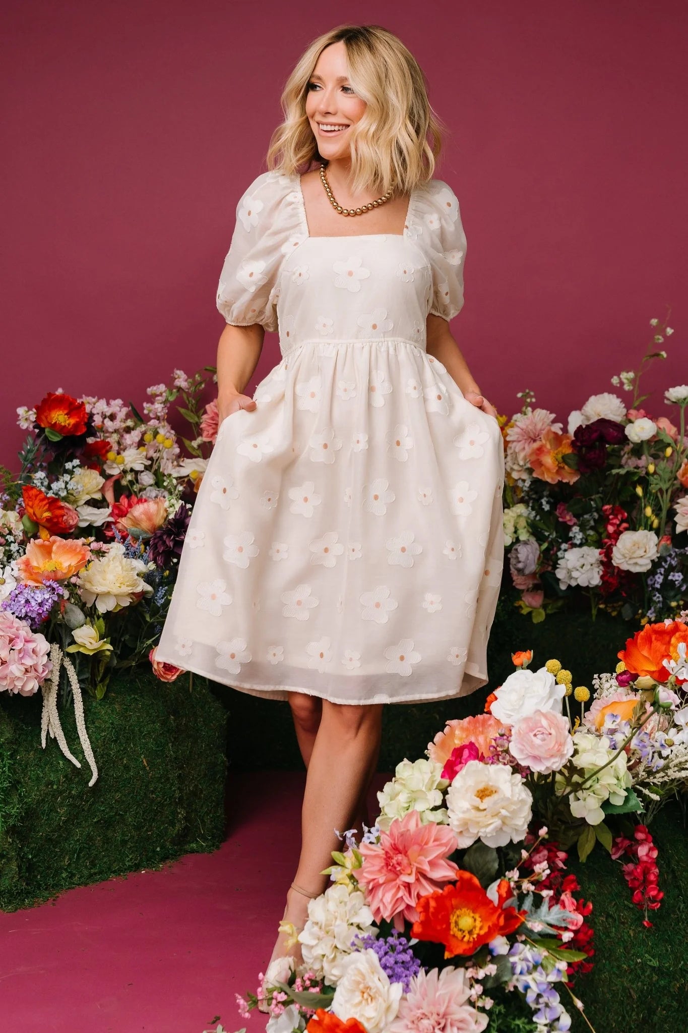 Daisy Short Dress | Vintage Cream Floral