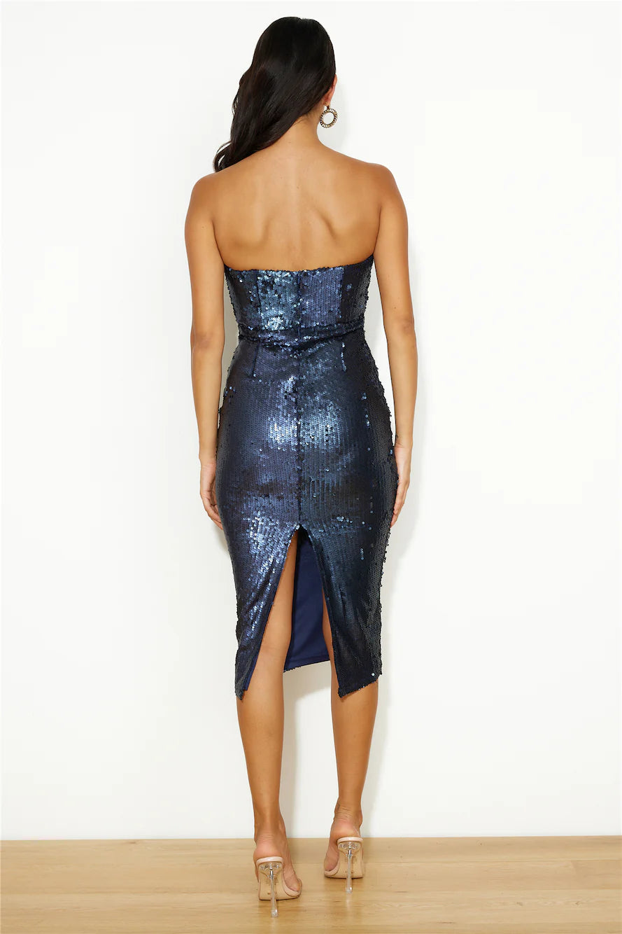 Goddess Energy Sequin Midi Dress Navy