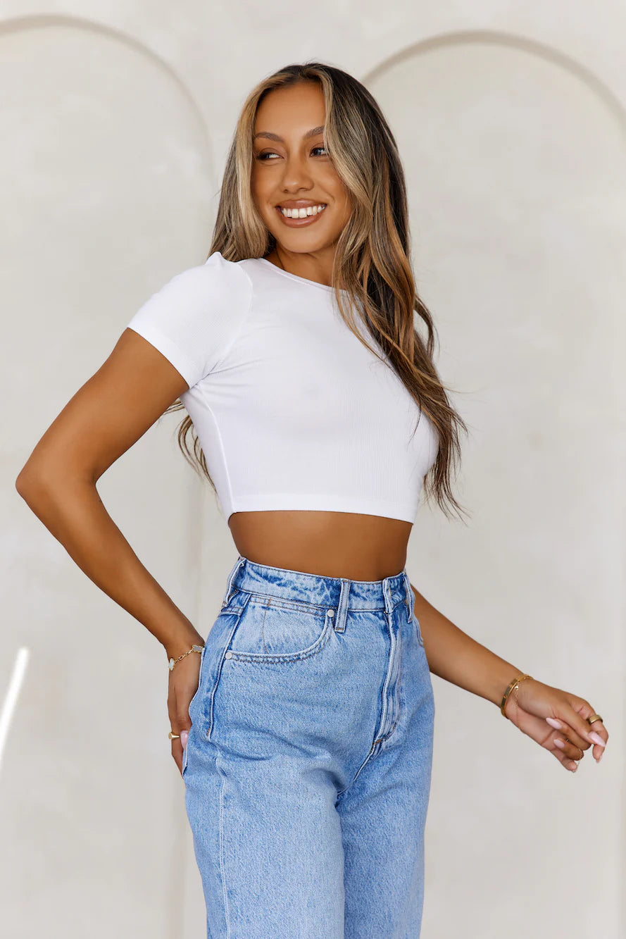BASE The Baby Tee Ribbed Crop Top White