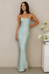 The Felicity Strapless Satin Maxi Dress Sage