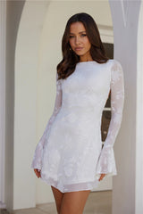 Golden Moon Long Sleeve Mini Dress White