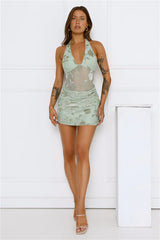 Desert Mirage Halter Mini Dress Sage