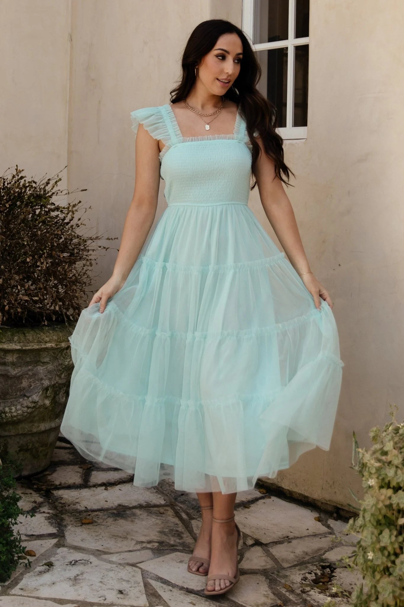 Mindi Tulle Midi Dress | Sea Blue