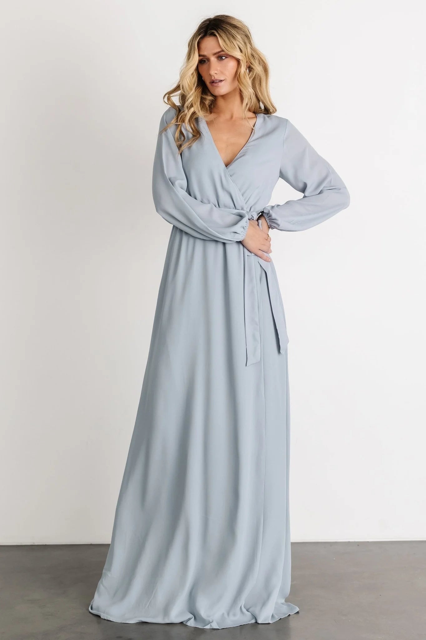 Breanne Faux Wrap Maxi Dress | Light Blue