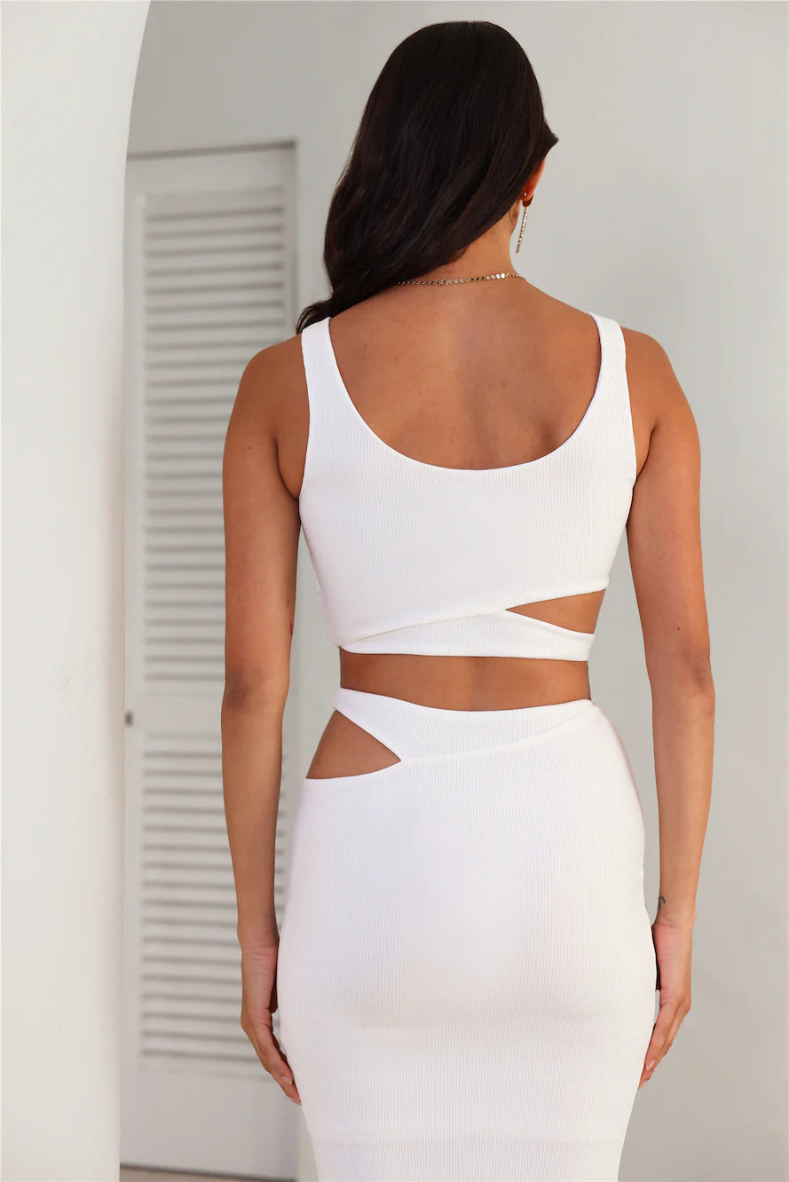 Where Did You Go Ribbed Crop Top White