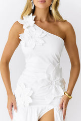 Blooming Whimsy One Shoulder Maxi Dress White
