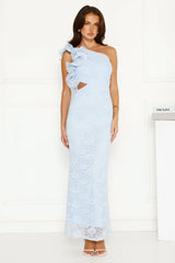 Girls Best Friend Lace One Shoulder Maxi Dress Blue