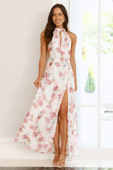 Autumn Florals Halter Maxi Dress Pink
