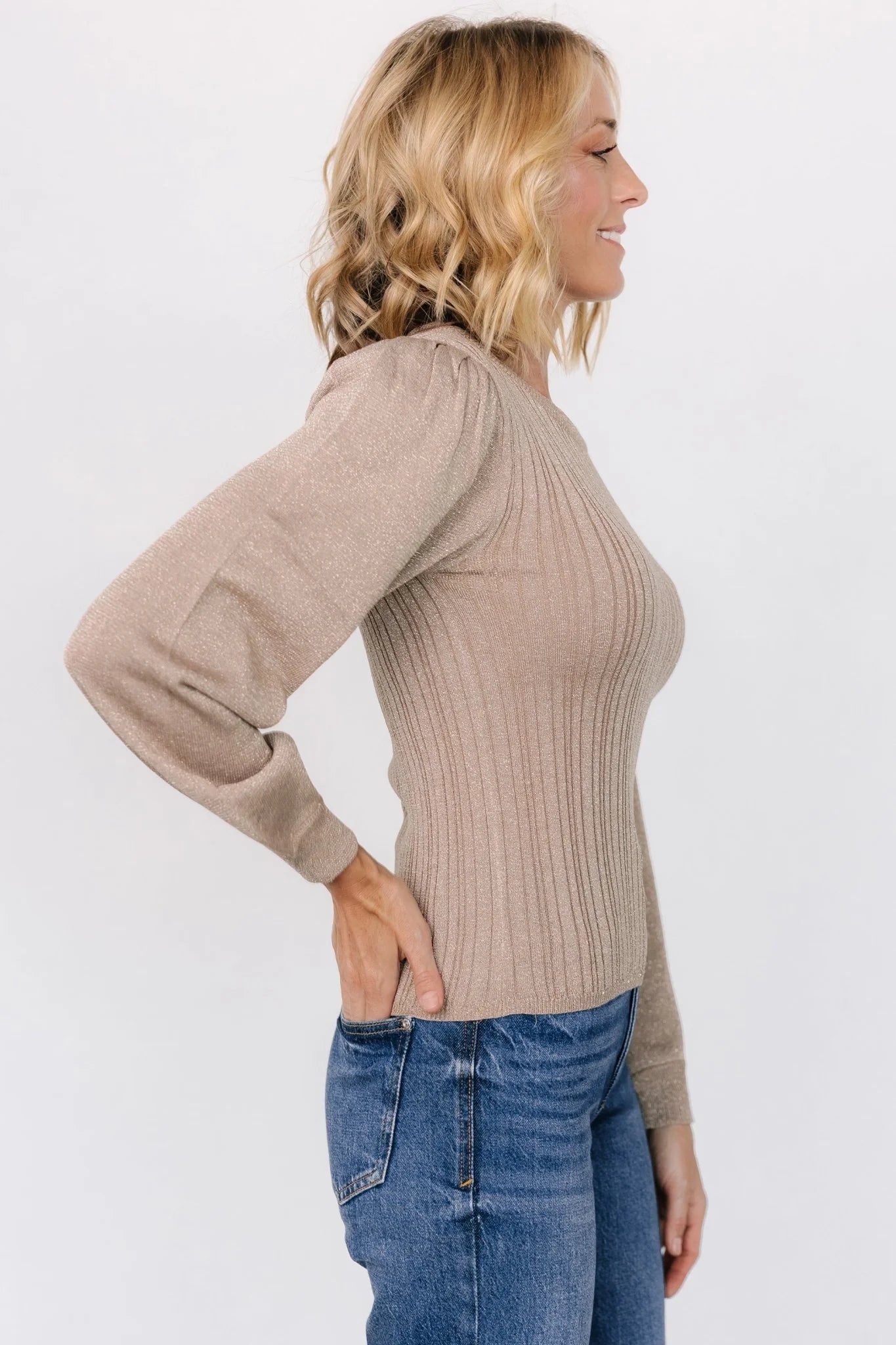 Padma Shimmer Sweater Top | Latte