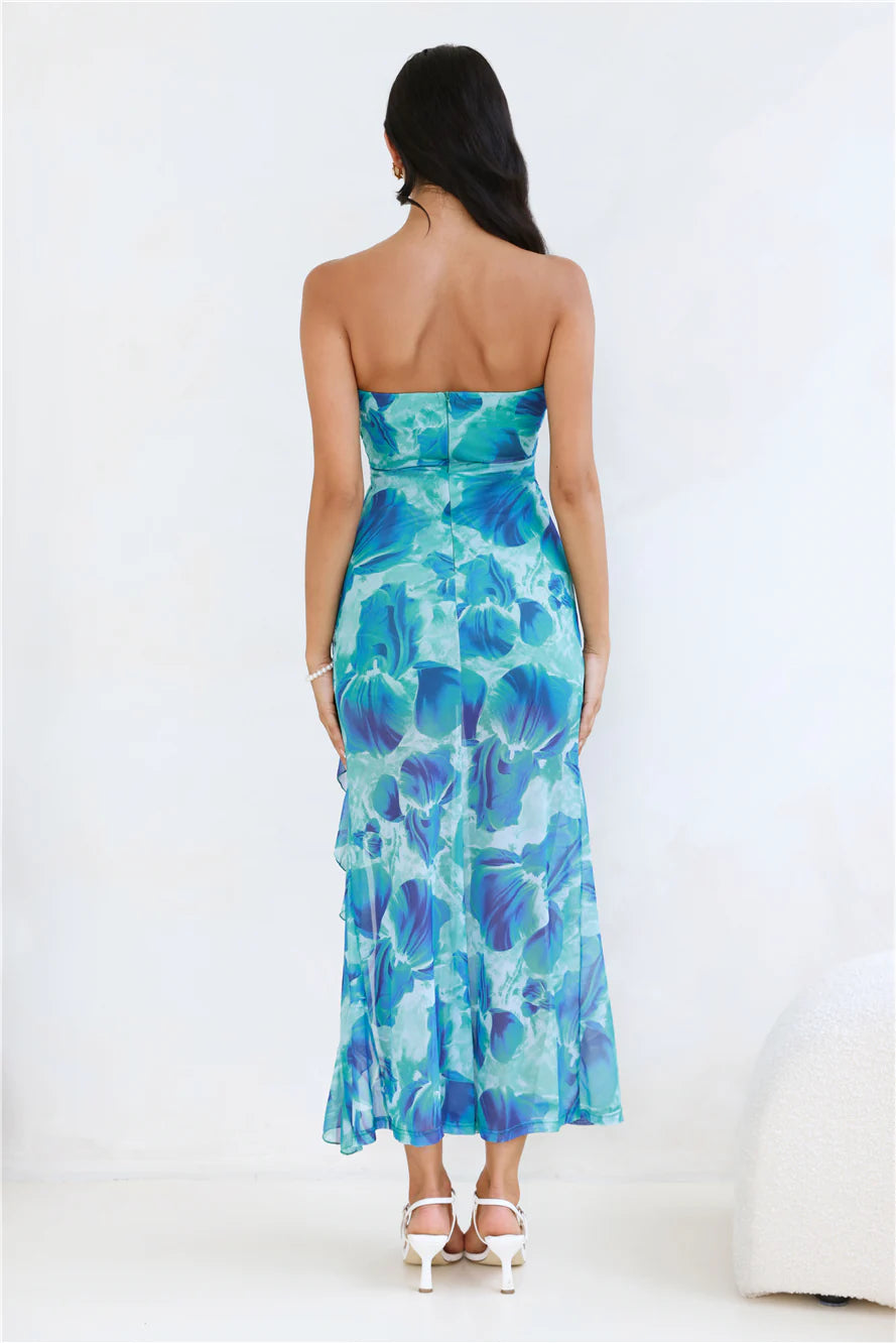 Firefly Lantern Strapless Mesh Maxi Dress Green