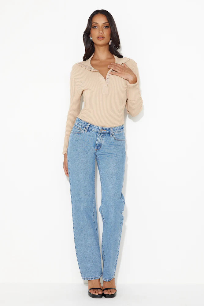 Crisp Days Long Sleeve Ribbed Bodysuit Tan