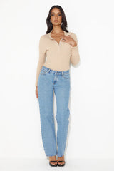 Crisp Days Long Sleeve Ribbed Bodysuit Tan
