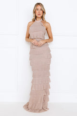 Bedazzled Babe Halter Maxi Dress Champagne
