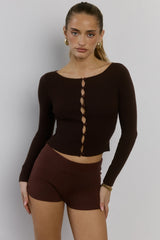 Frosted Nights Ribbed Long Sleeve Top Brown