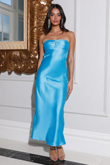 Bonded Connection Satin Maxi Dress Blue