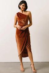 Kourtney Velvet One Shoulder Midi Dress | Spice