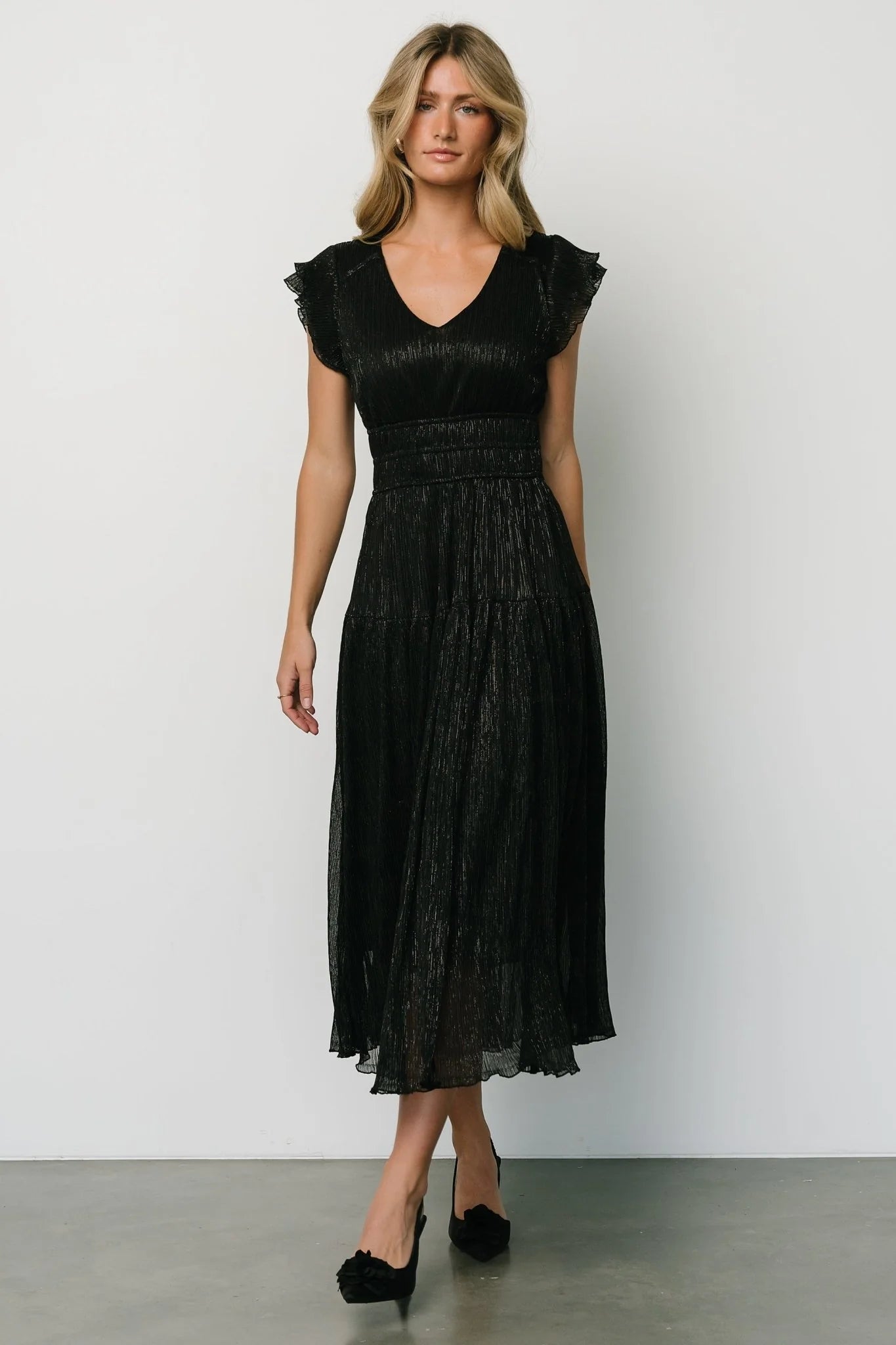 Miley Pleated Shimmer Dress | Black