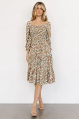 Marta Smocked Midi Dress | Dusty Olive Floral