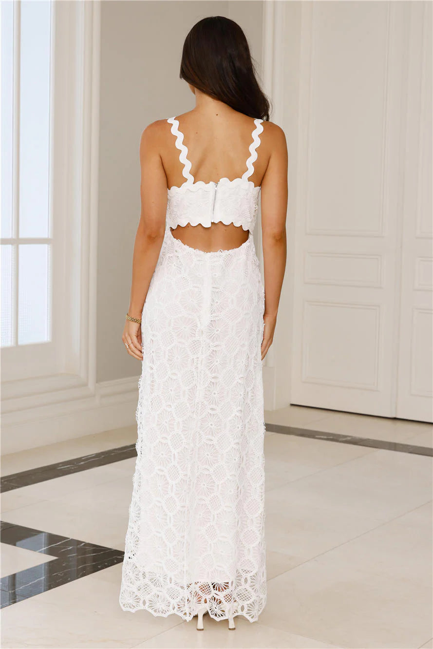 Catching Up Embroidered Maxi Dress White