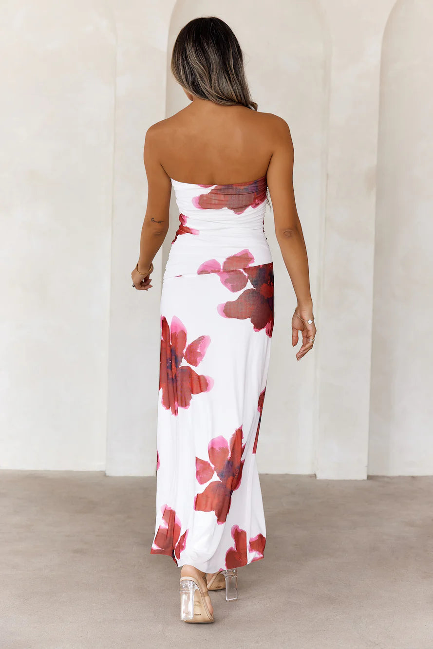 Designer Dream Strapless Mesh Maxi Dress White