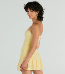Here Comes The Sun Strapless Ruffled Mini Dress