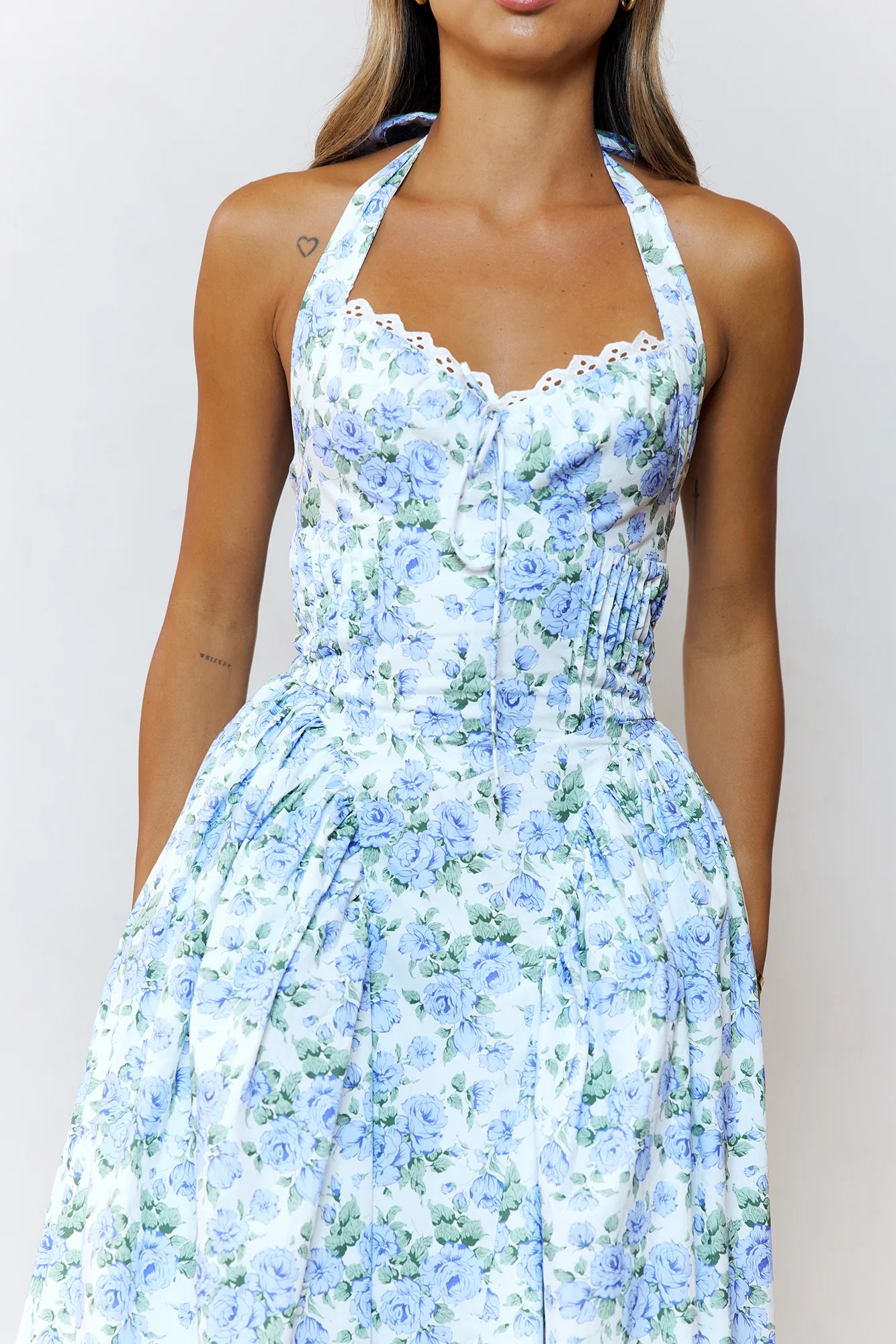 Cottage Song Halter Midi Dress Blue