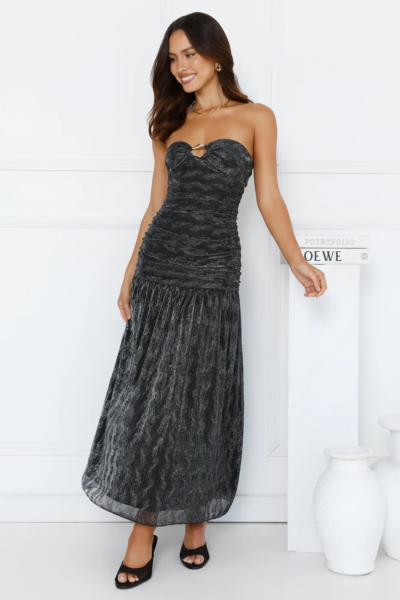 Glittering Vibes Strapless Maxi Dress Black