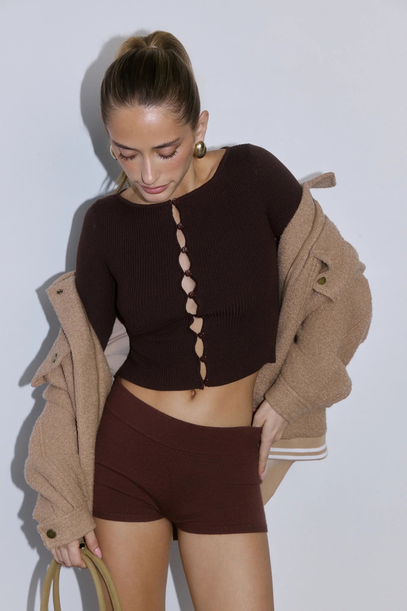 Frosted Nights Ribbed Long Sleeve Top Brown