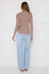 Buttoned Up Ribbed Long Sleeve Top Brown