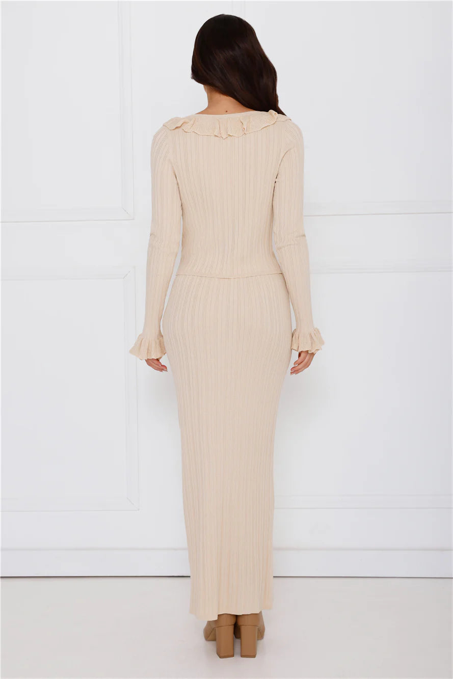 Winter Stars Knit Maxi Skirt Beige