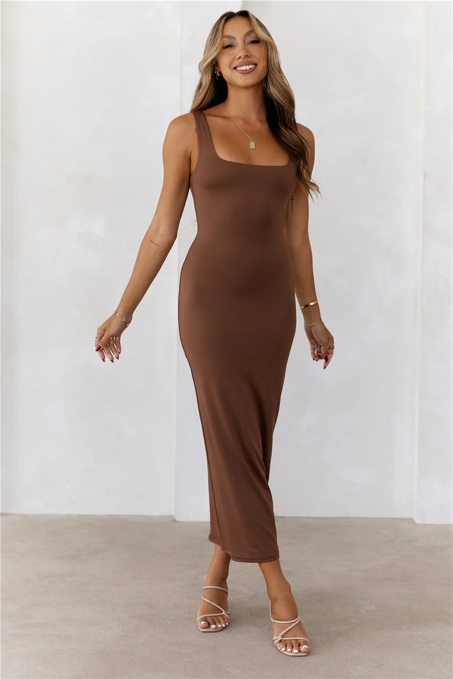 BASE  Premium Bodycon Maxi Dress Chocolate