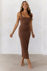 BASE  Premium Bodycon Maxi Dress Chocolate