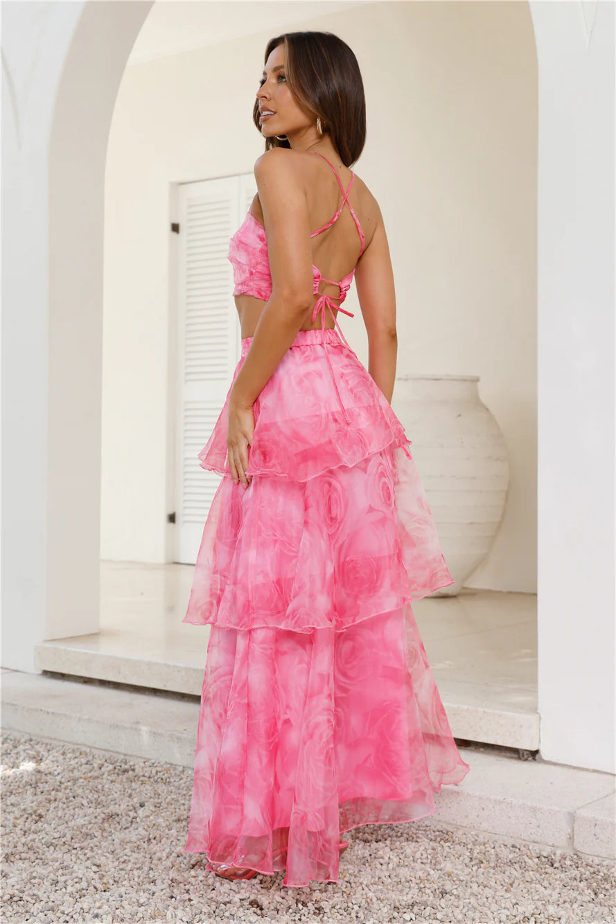 Worthy Of Roses Frill Crop Top Pink