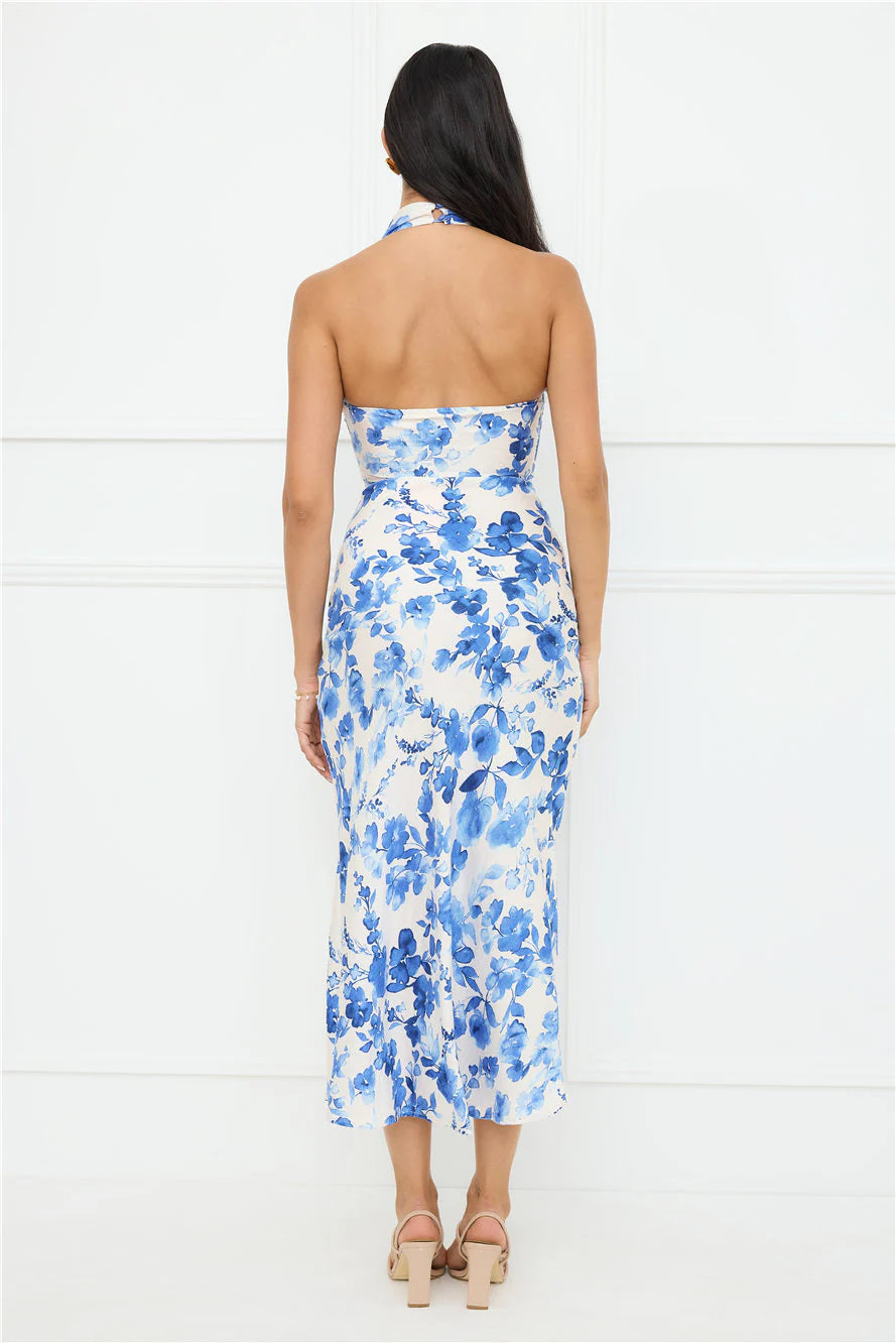 Cupid’s Kiss Halter Midi Dress Blue