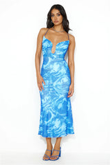 Wine And Dine Me Mesh Midi Dress Blue
